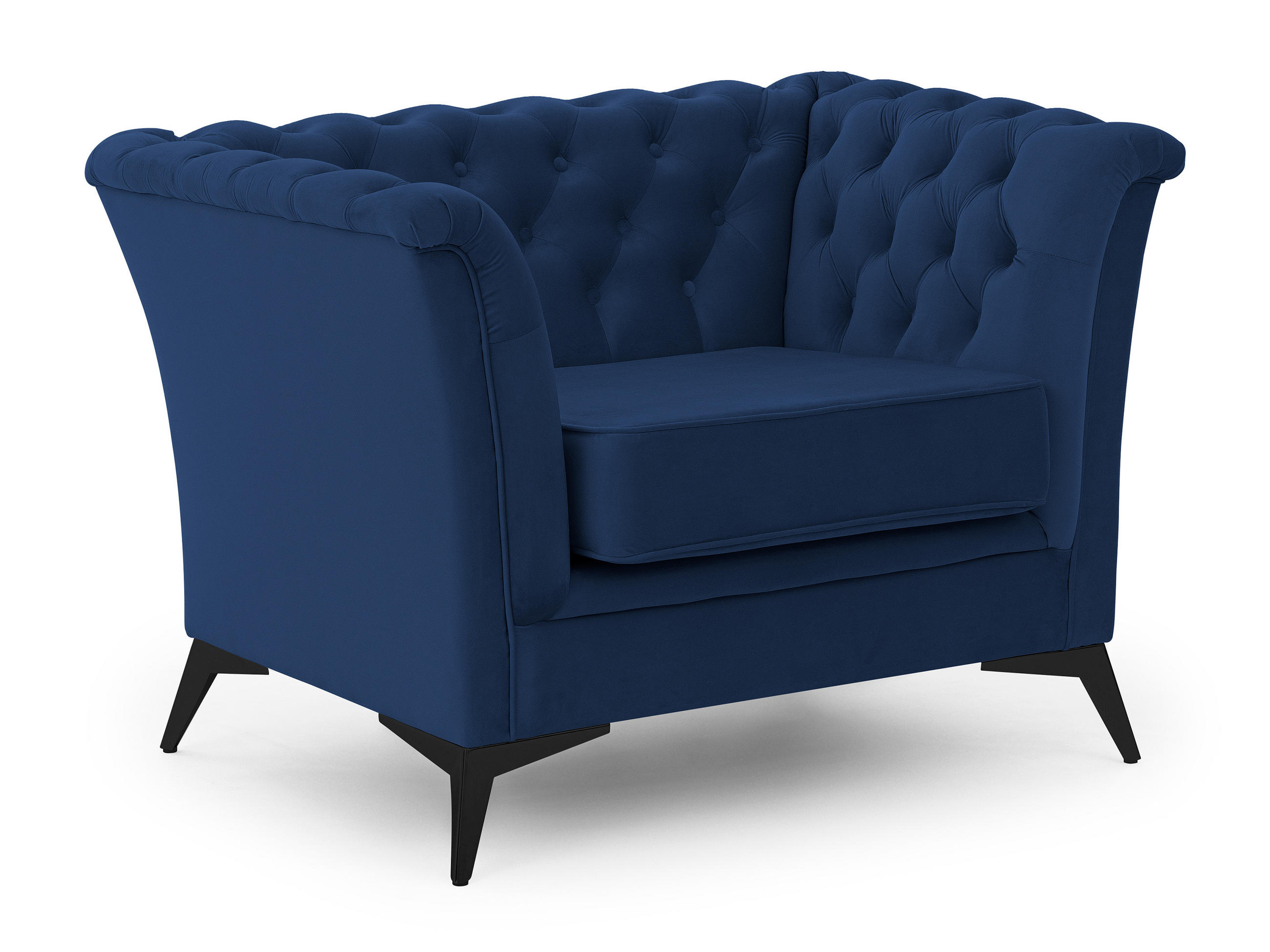 CHESTERFIELD-SESSEL Whitby Marineblau Samt mit schwarzen Füßen - Schwarz/Dunkelblau, Holz/Textil (116/78/82cm) - S-Style Möbel
