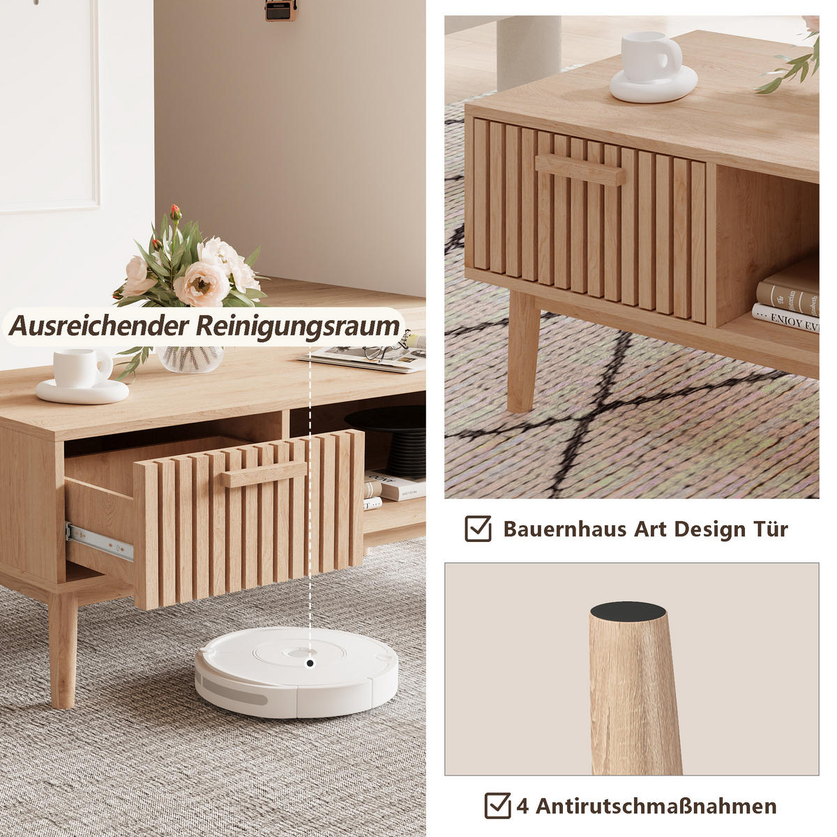 COUCHTISCH 100x50 cm mit Schublade & Ablage, Modern - Naturfarben, Metall (50/100/43cm) - EuroLiving