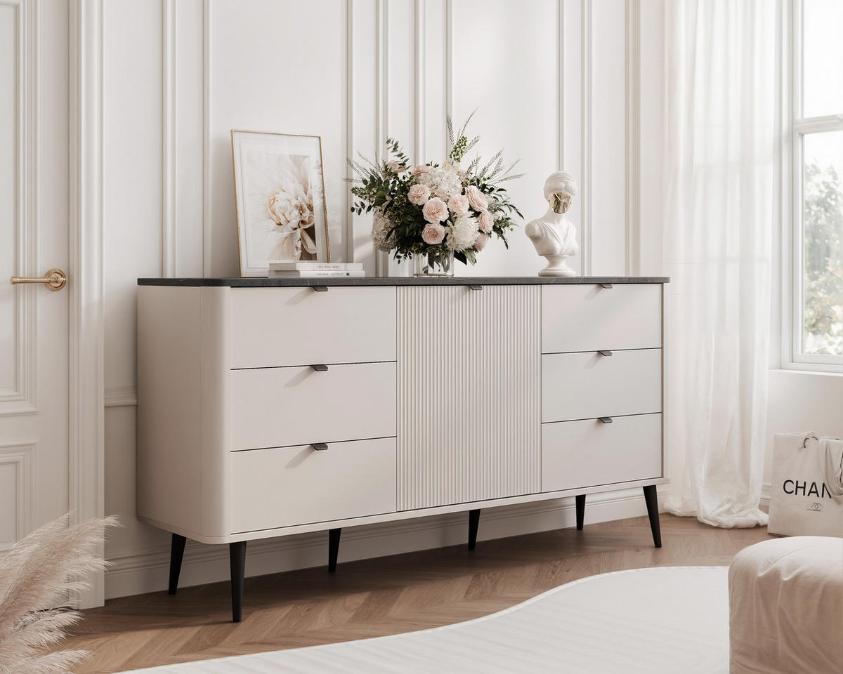 KOMMODE mit Schubladen NAVANI 160 cm Kaschmir Stein - Grau, Holzwerkstoff (160/82/40cm) - Idohome