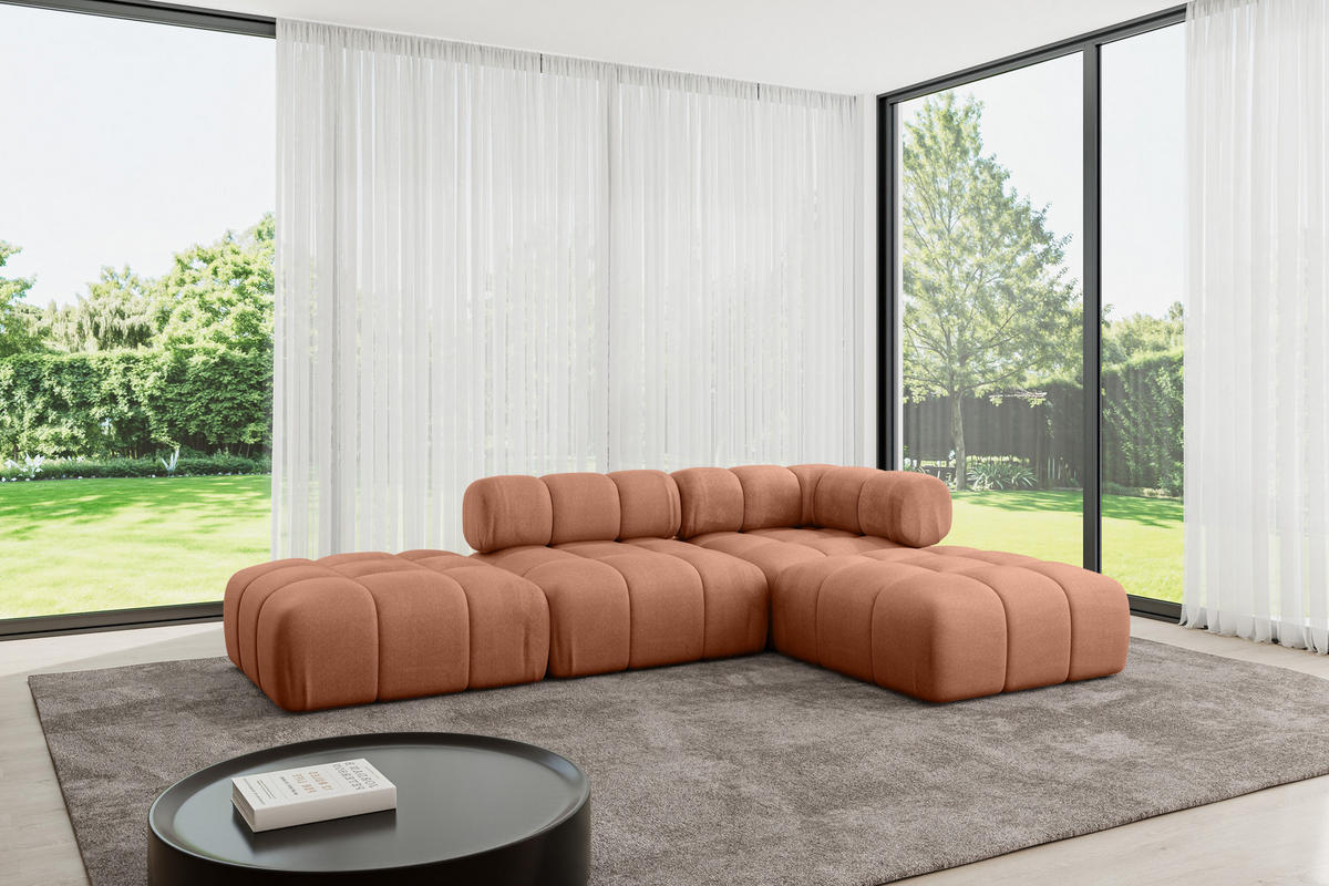 ECKSOFA modulares Sofa Kerru-L1 - 285x190x70 cm Apricot Velours - Koralle, Holzwerkstoff/Textil (285/190cm) - ALTDECOR