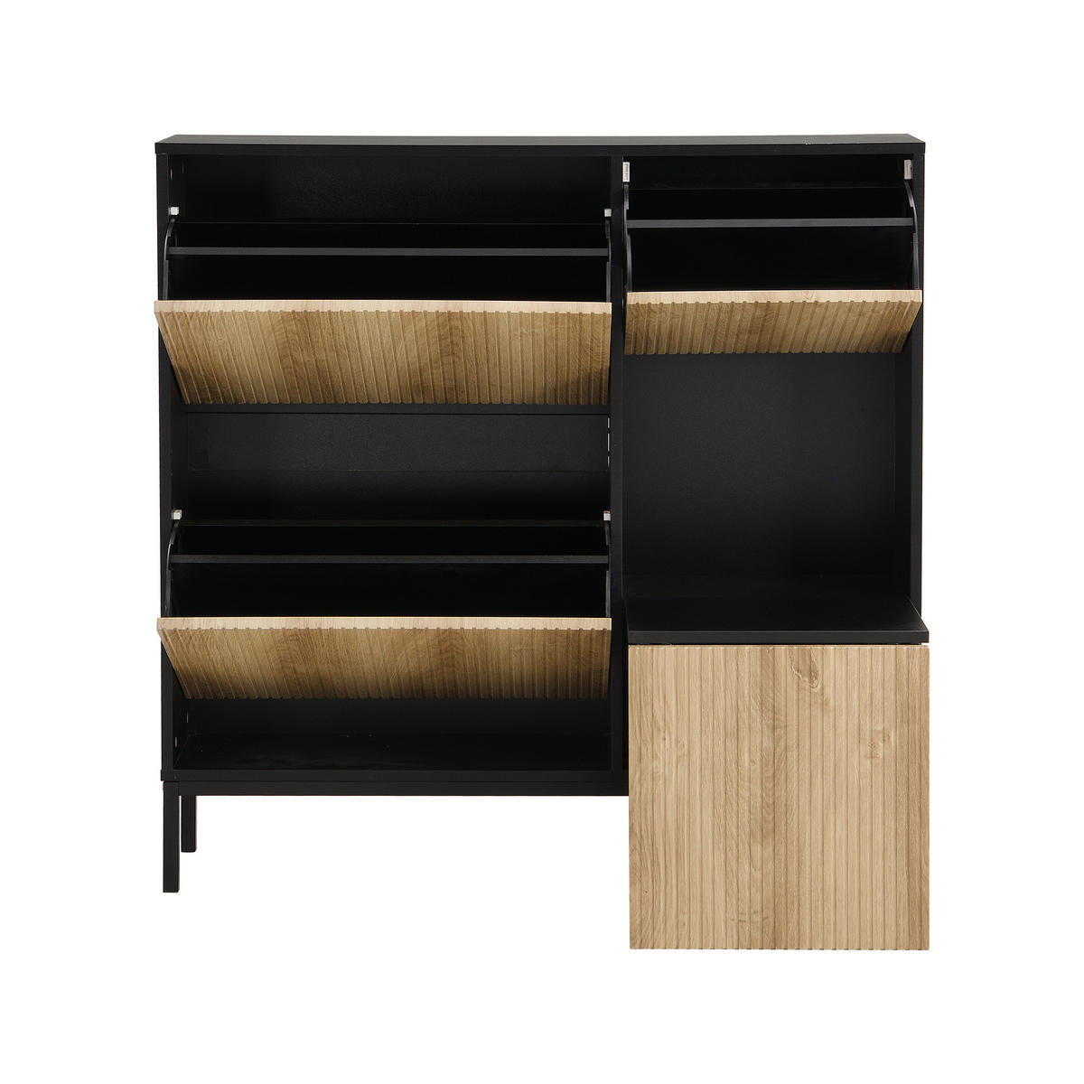 SCHUHSCHRANK 3 Klappen Hocker - Naturfarben, Holz (100/100/25cm) - LEBENLANG