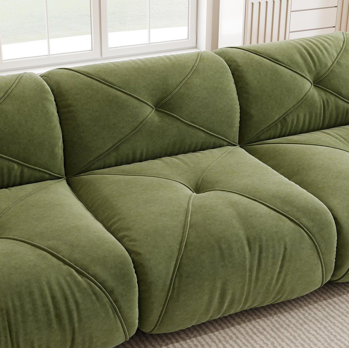 SOFA rahmenlos modular Chenille Grün - Grün, Kunststoff (95/76/281cm) - Meubliv
