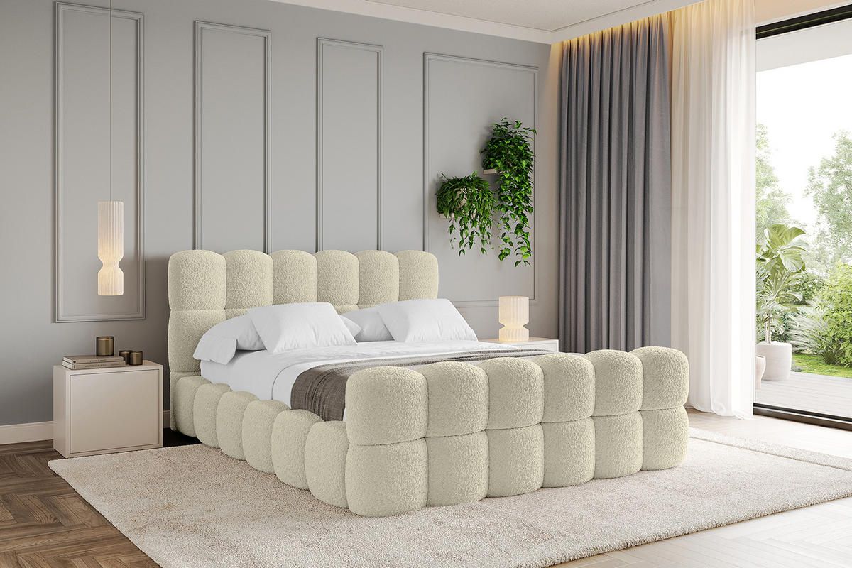 POLSTERBETT mit Bettkasten, Fußteil und Lattenrost, Bett mit Matratze H3/H4 - LEYA-Z 120x200 Beige - Taupe, Holzwerkstoff/Textil (120/200cm) - ALTDECOR
