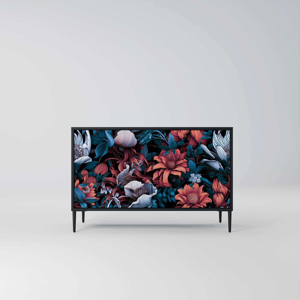 SIDEBOARD ETHEREAL BLOSSOMS, Eicheneffekt, 111x42x77,5 cm, 2 Türen - Eichefarben/Buchefarben, Holzwerkstoff/Buchenholz (111/77.5/42cm) - SpaceRebels
