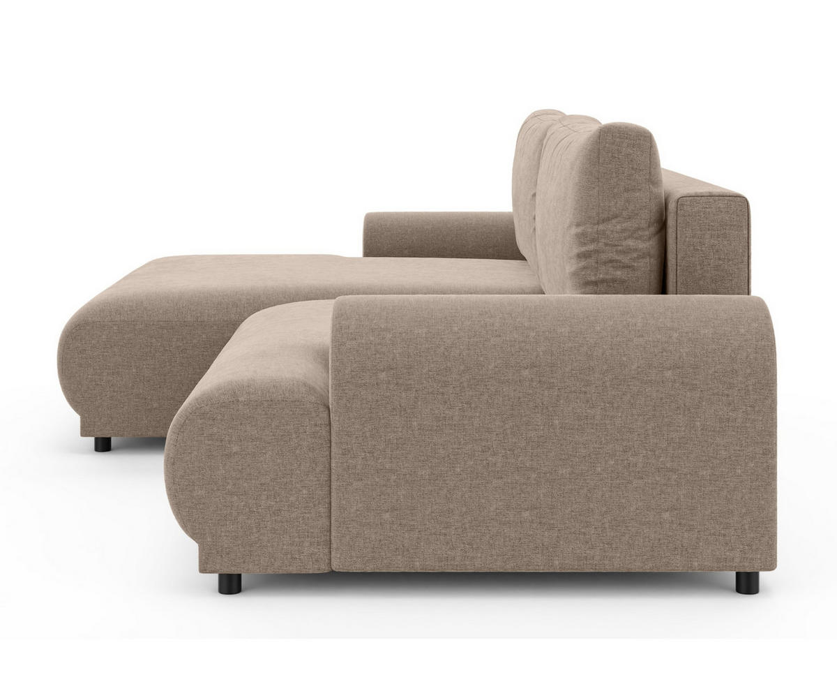 ECKSOFA mit Schlaffunktion, Bettkasten, extrabreite Ottomane links, abgerundete Armlehnen, B240/T145/H81 cm, Chenille Hellbraun / 21022 - Hellbraun/Schwarz, Kunststoff/Textil (240/145cm) - luma-home