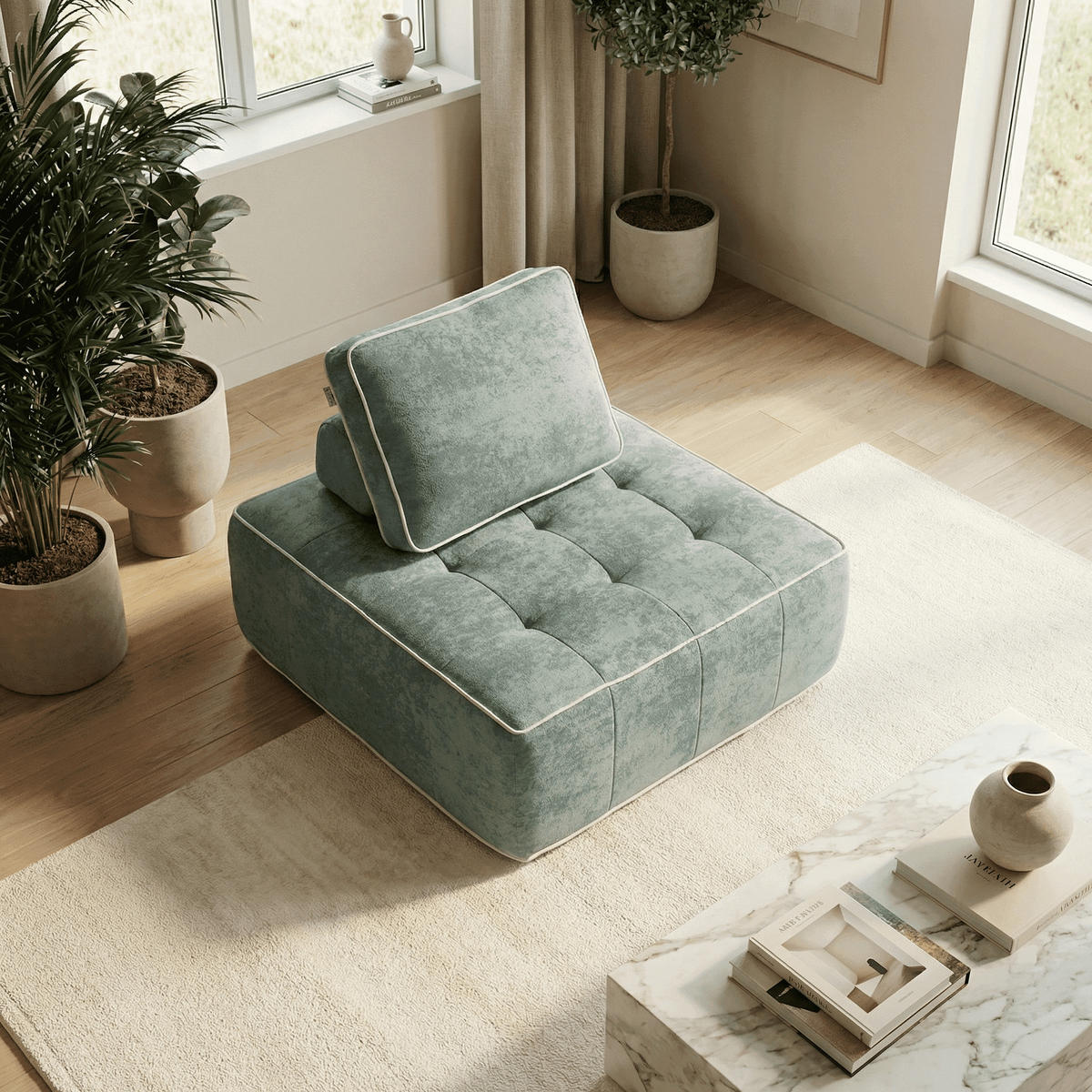 SESSEL Zen Salbei und Weiß 1-Sitzer - Salbeigrün/Weiß, Textil (100/75/100cm) - COCO Living