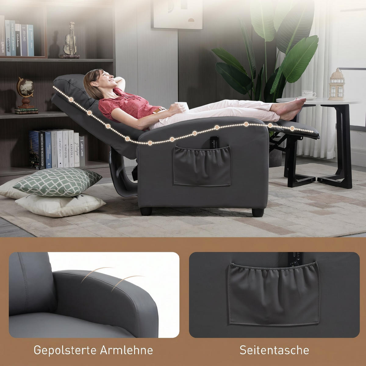 MASSAGESESSEL Kunstleder, Schaumstoff Grau - Schwarz/Grau, Kunststoff (88/98/68cm) - HOMCOM
