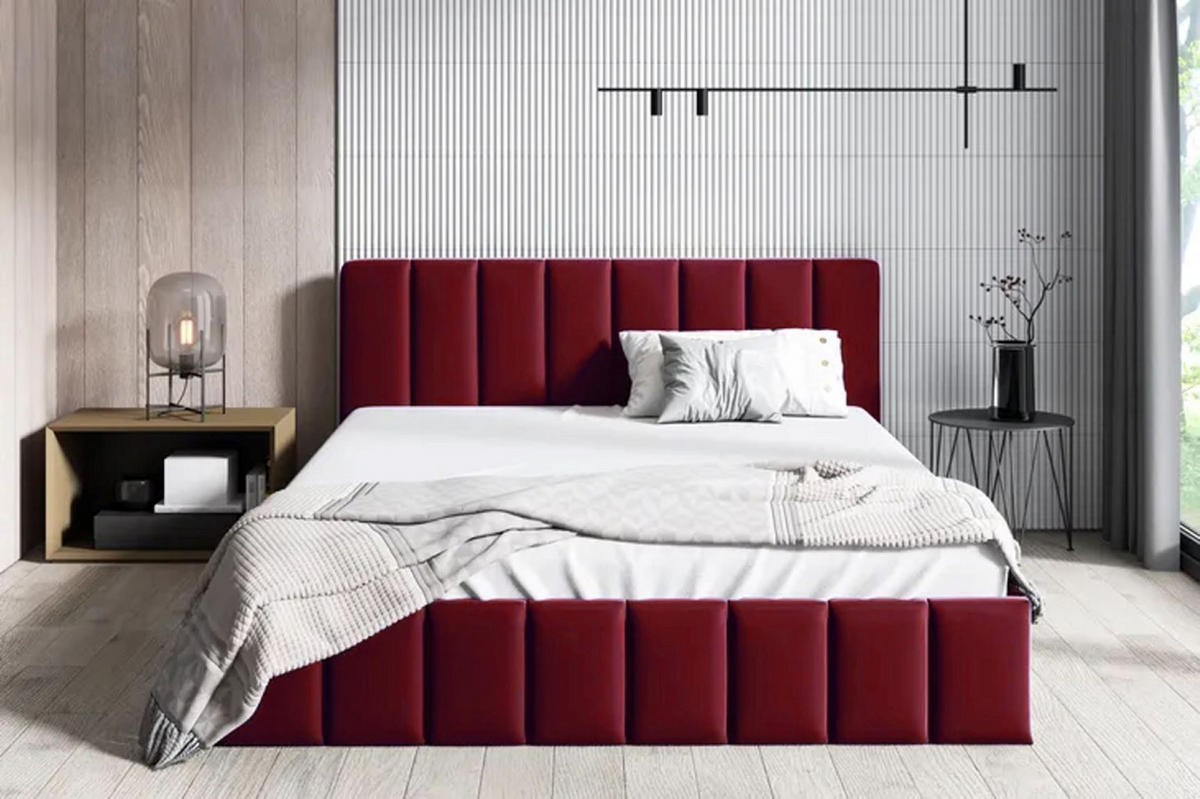 POLSTERBETT Nina Rot 140x200 cm, mit Bettkasten und gestepptem Kopfteil - Rot, Holzwerkstoff/Textil (140/200cm) - Bettso