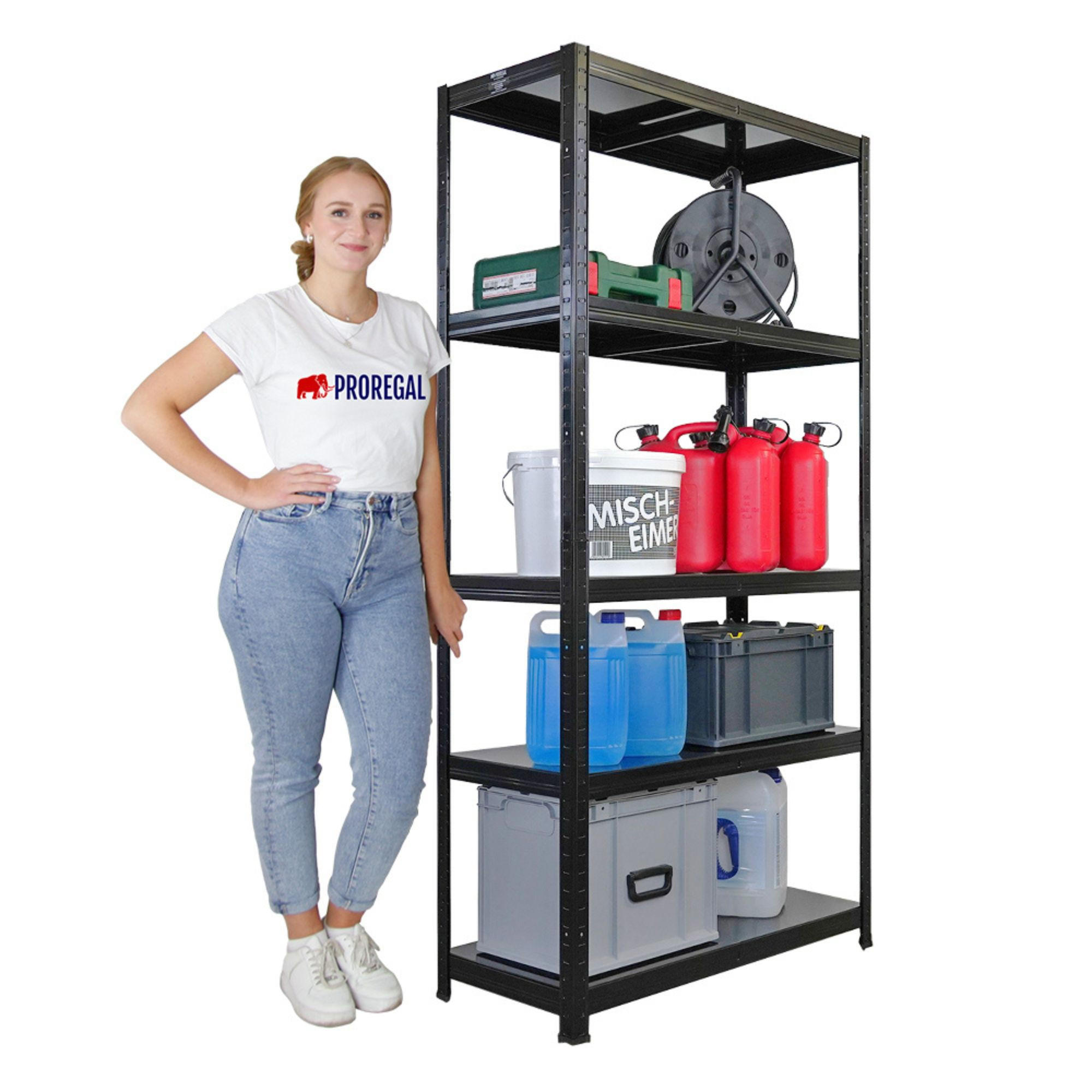 SCHWERLASTREGAL Ragnar für Gesamtlast 625kg 180x90x40 5 Stahlplatten-Ebenen Schwarz - Silberfarben, Metall (90/180/40cm) - PROREGAL