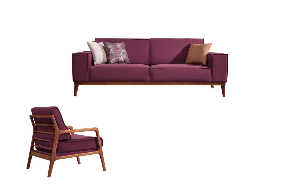 SITZGARNITUR Retry Grau Stellvariante:3+1 - Violett, Holz (227/85/100cm) - Villa Möbel