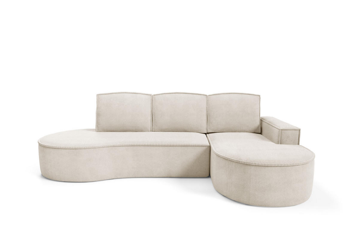 ECKSOFA MOLLY mit Schlaffunktion – Halbrund, freistehend, Liegefläche 140x207 cm, 3 Kissen, Curio-Stoff, 277x157x88 cm, Rechts, Beige - Beige, Holz/Textil (277/157cm) - DomoHome