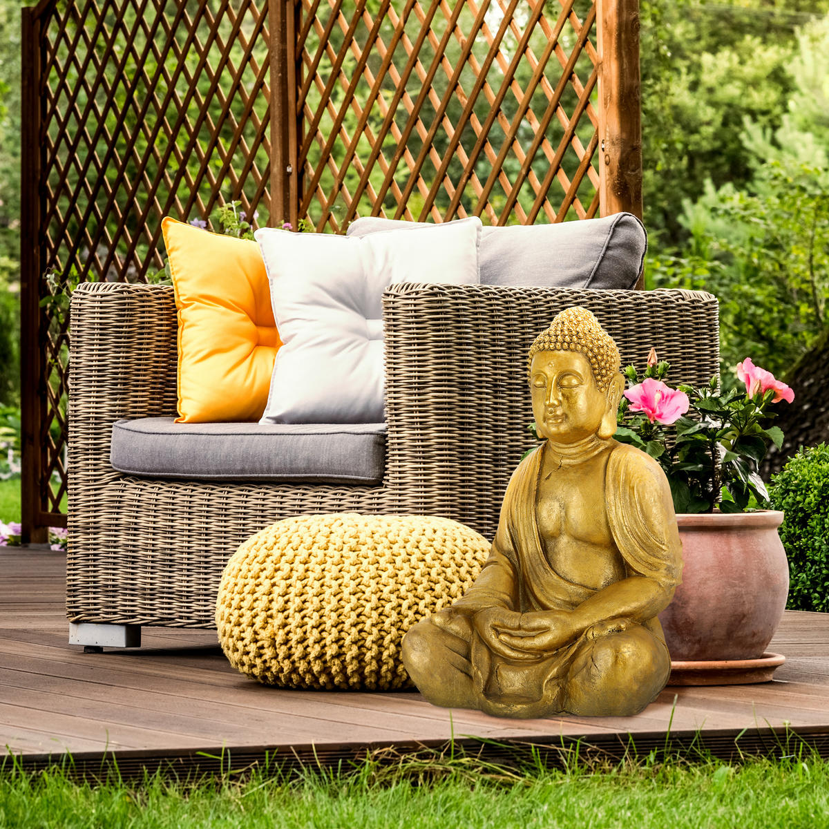 BUDDHA-FIGUR - Goldfarben, Kunststoff (45/70/35cm) - Relaxdays