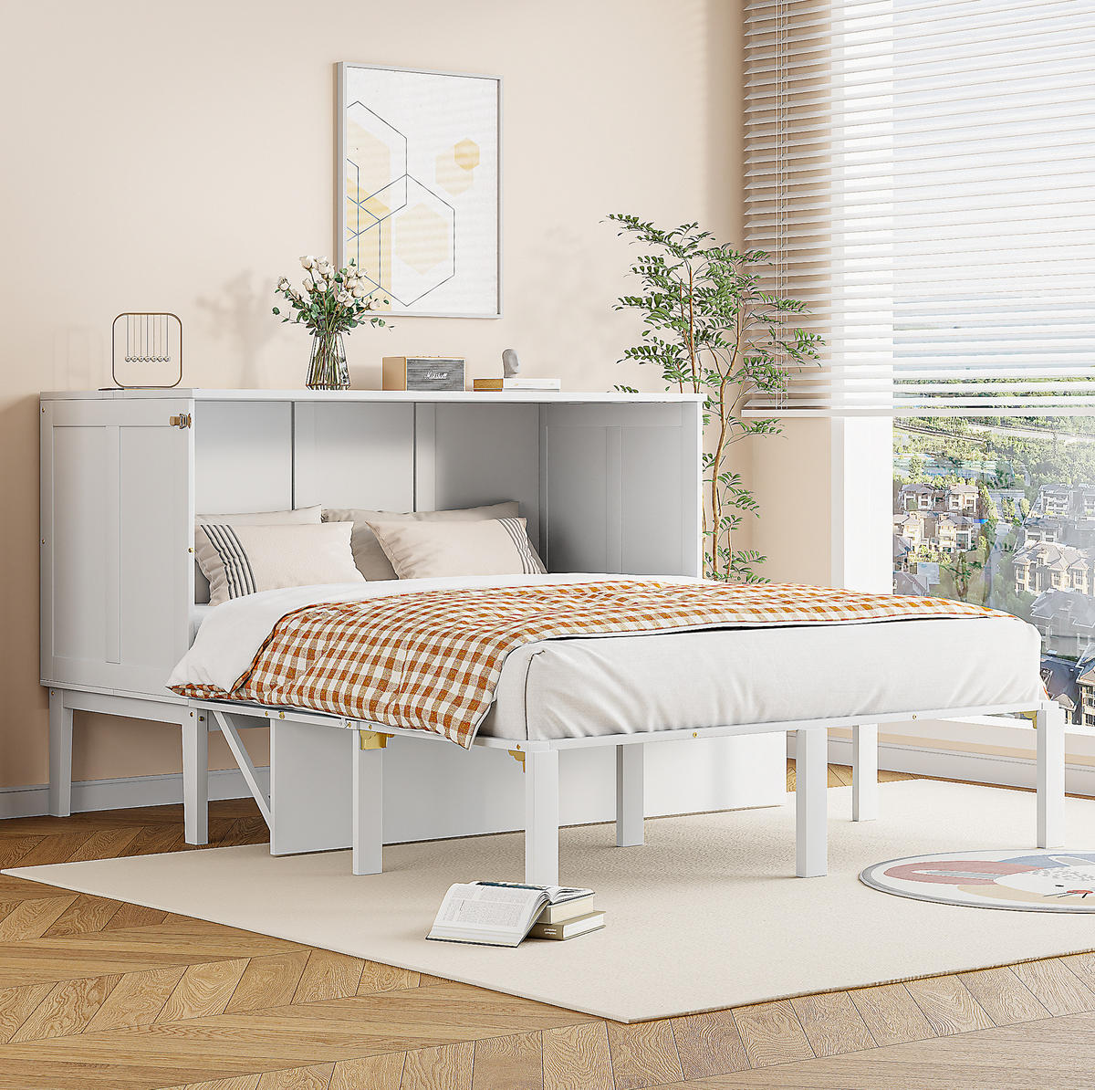 SCHRANKBETT aus Holz 140x200 cm Weiß mit Lattenrost und platzsparendem Klappdesign - Weiß, Holzwerkstoff (140/200cm) - Modfu