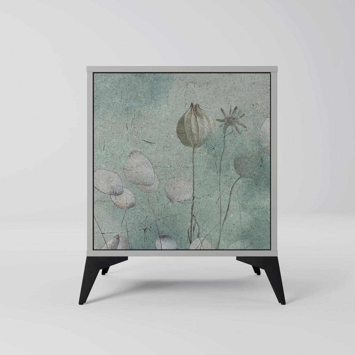 SIDEBOARD NIGHT LADY, Grau, 57,5x42x77,5 cm, Schräge Buchenholzfüße - Buchefarben/Multicolor, Holzwerkstoff/Buchenholz (57.5/77.5/42cm) - SpaceRebels