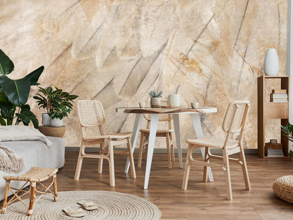 FOTOTAPETE Vogelflügel Beton Retro Stil 450x315 - Beige/Braun, Papier (450/315cm) - Muralo