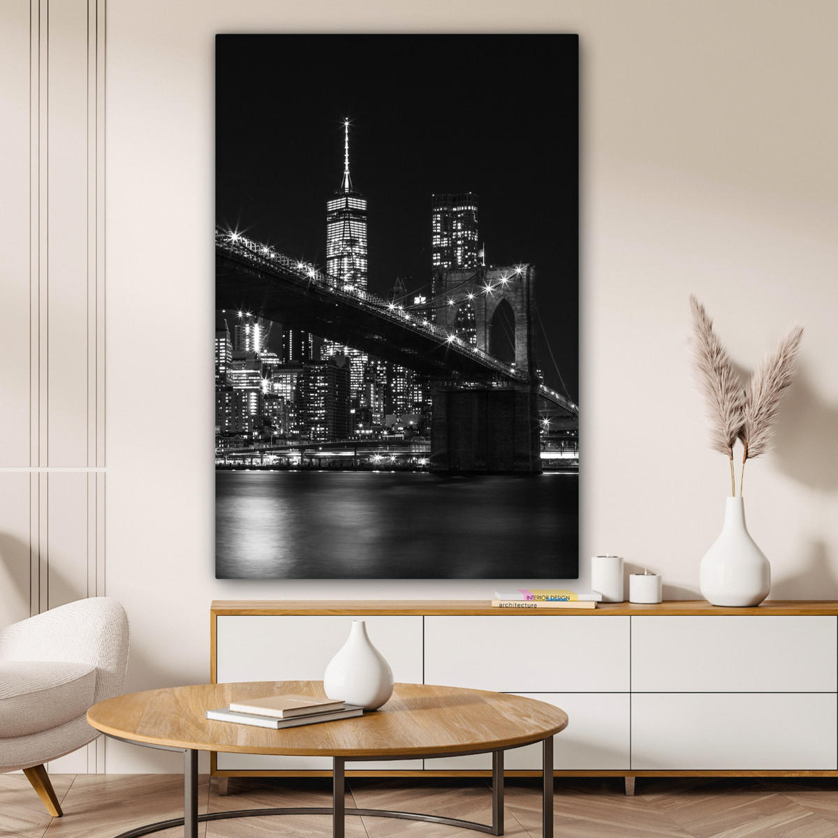 LEINWANDBILD New York - Brooklyn - Brücke Deko XXL 80x120 cm - Schwarz, Textil (80/120cm) - MuchoWow