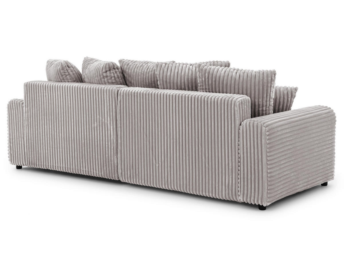 ECKSOFA Calma mit Schlaffunktion und Bettkasten im Bumpy-Design aus weichem Hellgrau Plüschcord - Ottomane rechts - Hellgrau/Schwarz, Holz/Kunststoff (140/239cm) - S-Style