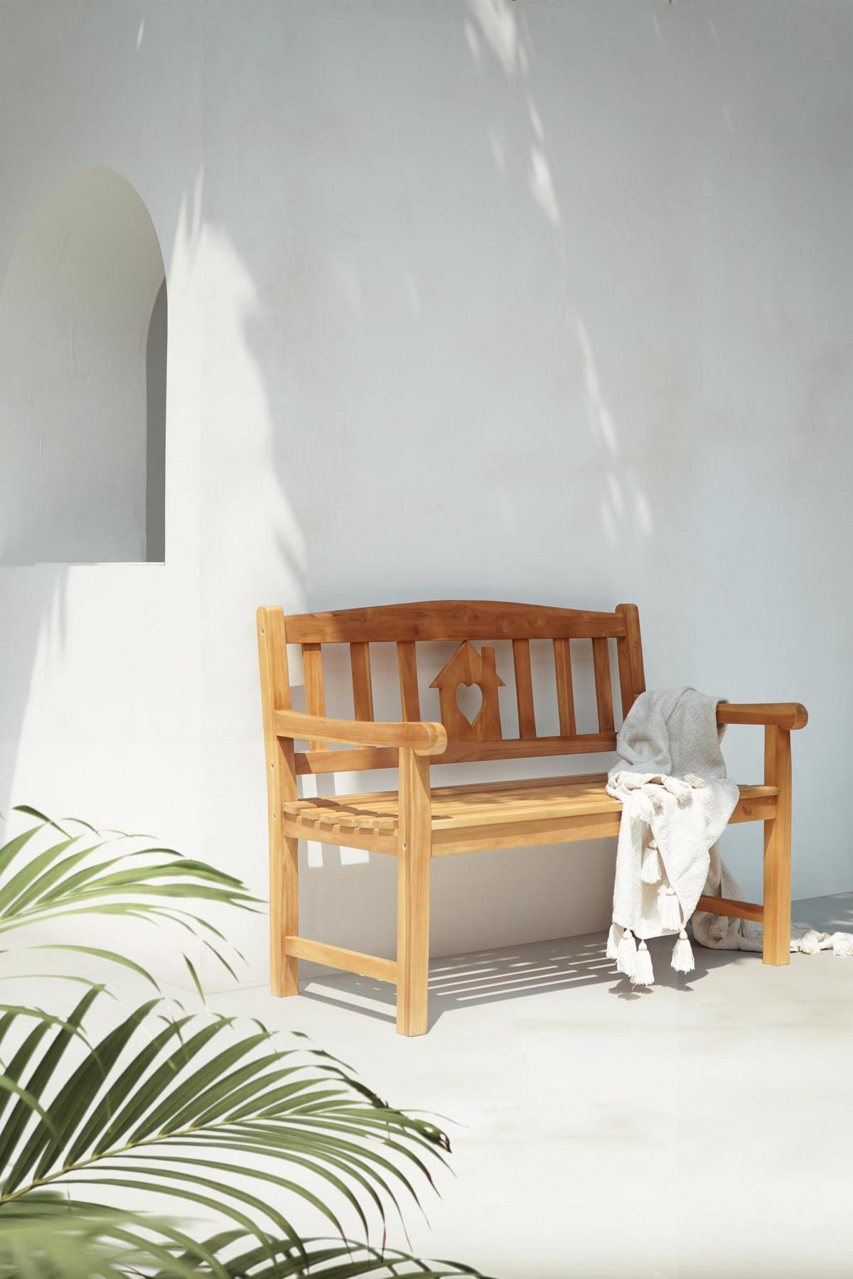 GARTENBANK Olena 2-Sitzer mit Haus und Herz Terrassenbank - Braun, Holz (64/89/120cm) - DELUKE