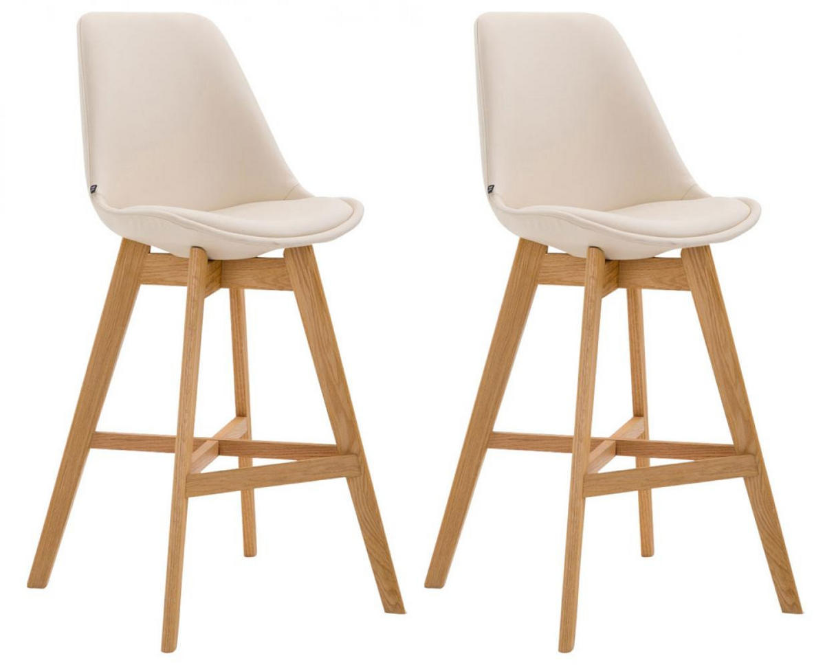 BARHOCKER 2er Set Lederlook creme - Eukalyptusholzfarben/Creme, Holz/Textil (48/112/56cm) - CLP