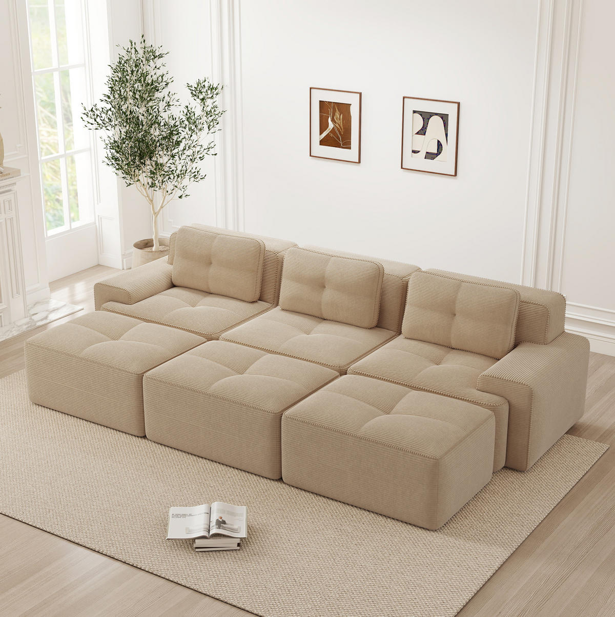 SCHLAFSOFA aus Cord in Beige 293x177x69 cm, modular mit 74 cm Sitztiefe - Beige, Textil (177/69/293cm) - IVMEU