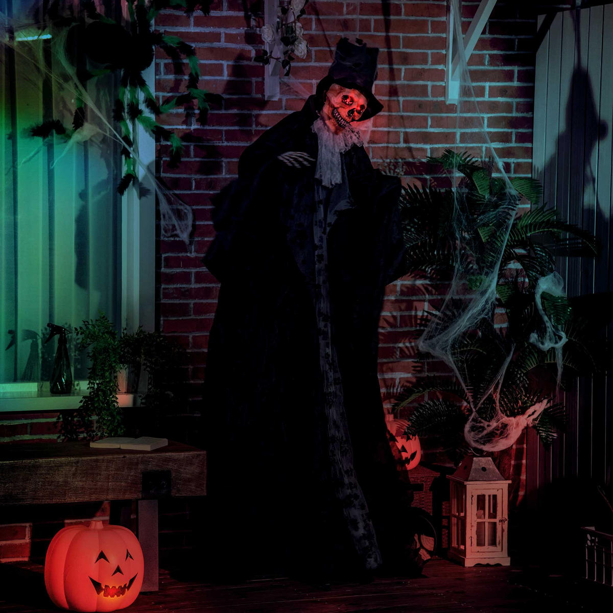 183CM Halloween-Dekoration Gespenst Bräutigam In Lebensgröße Augenglühen - Schwarz, Kunststoff (65/189/125cm) - Outsunny
