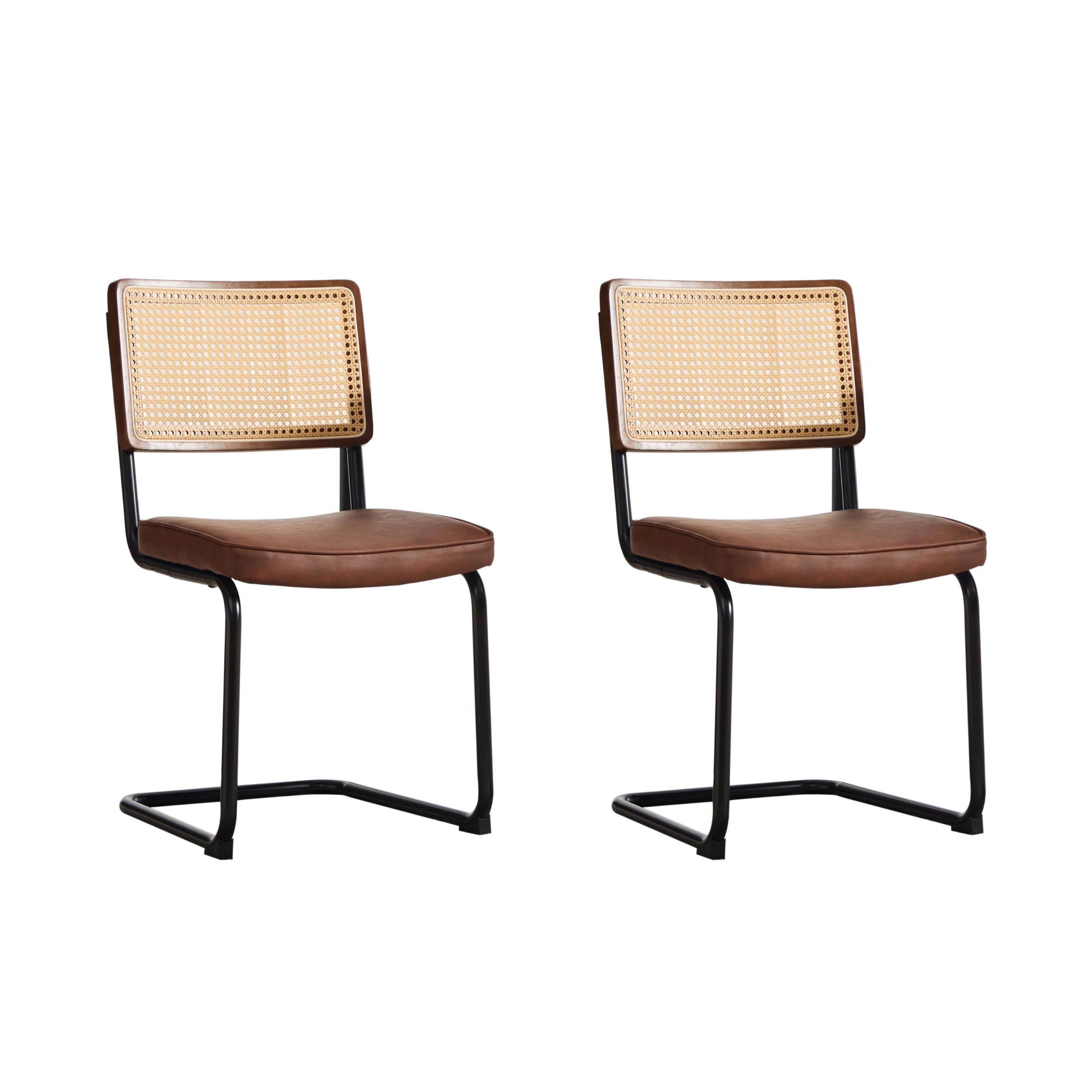 SCHWINGSTUHL DE-36881 2er-Set mit Rattan-Rückenlehne und PU-Leder-Sitz Braun - Braun, Metall (58/86/46cm) - ComfortXL