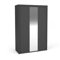 KLEIDERSCHRANK Mossa Schwarz, Dreitüriger Kippschrank mit Spiegel - Schwarz, Holzwerkstoff (137/206/56cm) - Bettso