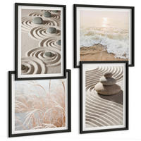 BILDER SET 4er Set - 50x50 cm & 40x60 cm Schwarzer Rahmen - Wellen, Sand, Wasser, Steine, Strand - Schwarz, Kunststoff (50/50cm) - TULUP