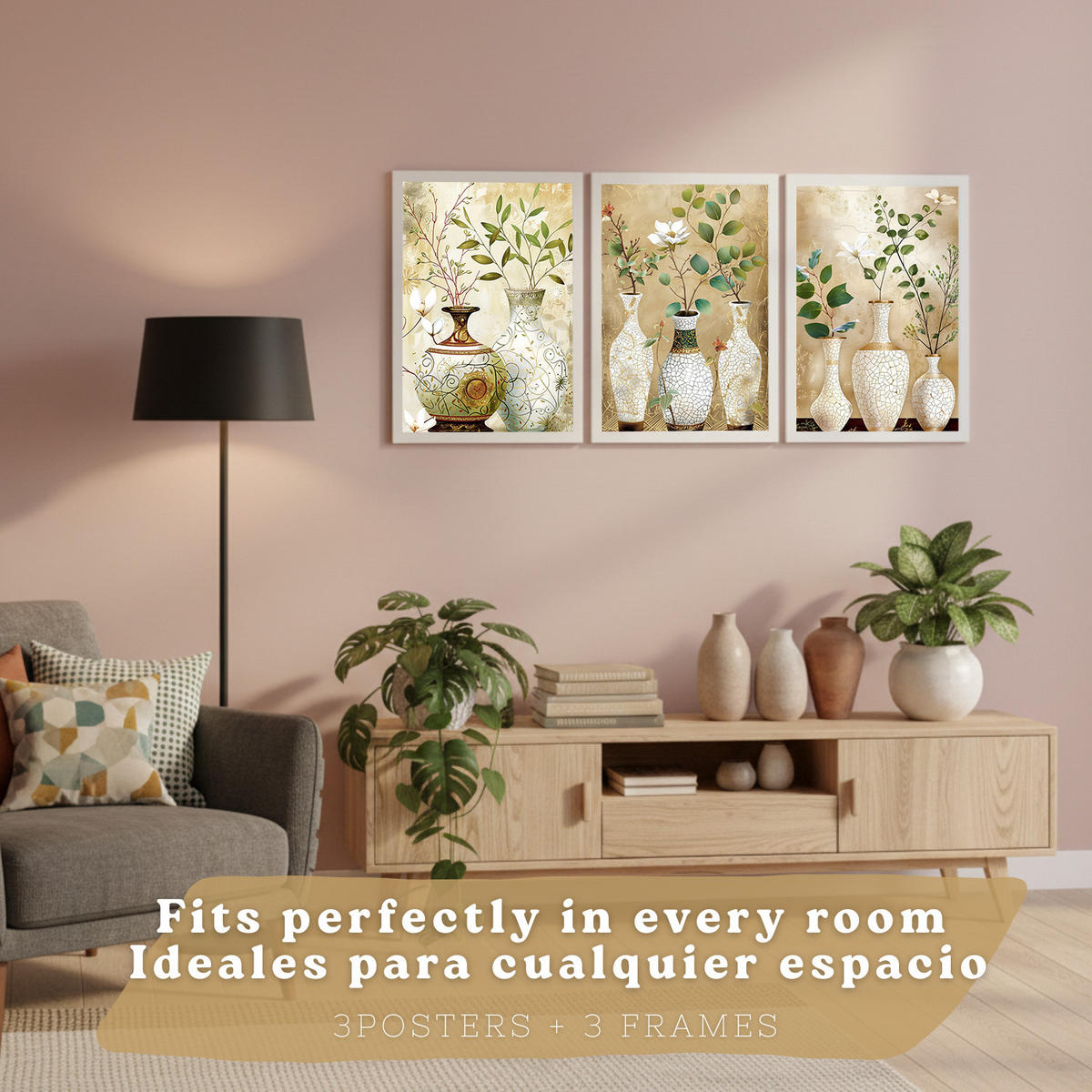 PLAKAT Sada 3 květinových potisků. Dekorativní nástěnné umění s klasickými květinami. Botanické nástěnné PLAKATy s přírodou. Velikost Bílý rám A3 - bílá, papír (29.7/42/3cm) - Nacnic