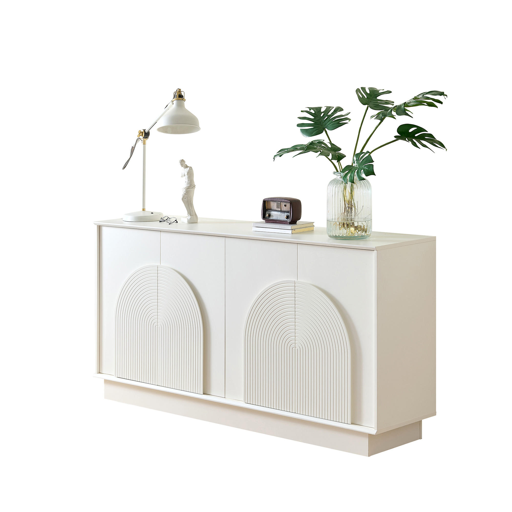 SIDEBOARD in Weiß Anrichte aus MDF mit 4-Türen-Design für Wohnzimmer und Esszimmer, B160/T38/H80 cm - Weiß, Holzwerkstoff/Metall (160/80/38cm) - STILVORA