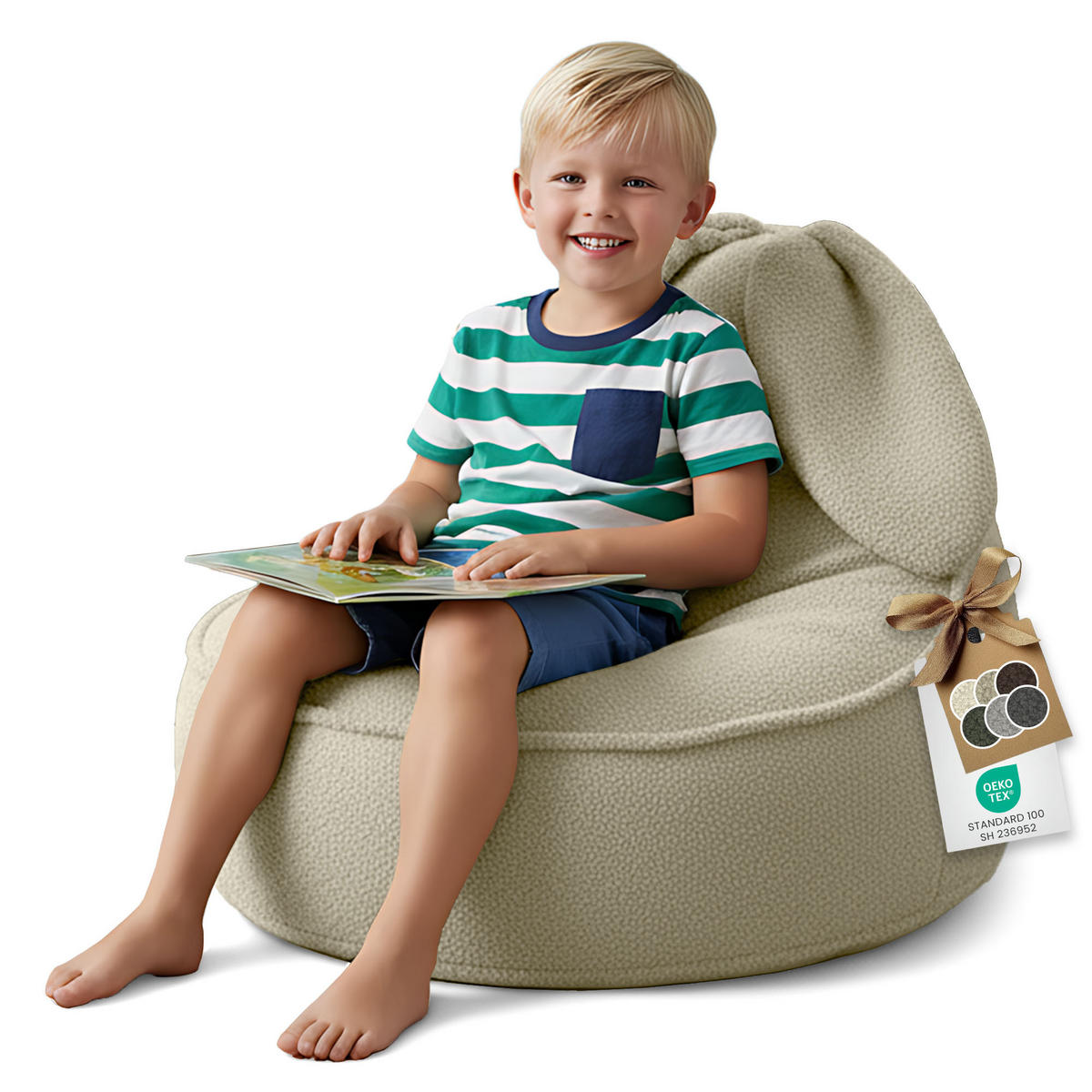 SITZSACK FÜR KINDER Hase 75/75/55 cm, weicher Bouclé 315 g/m², abnehmbarer Bezug, Toasted Almond - Beige, Textil (75/55/75cm) - Dreamroots