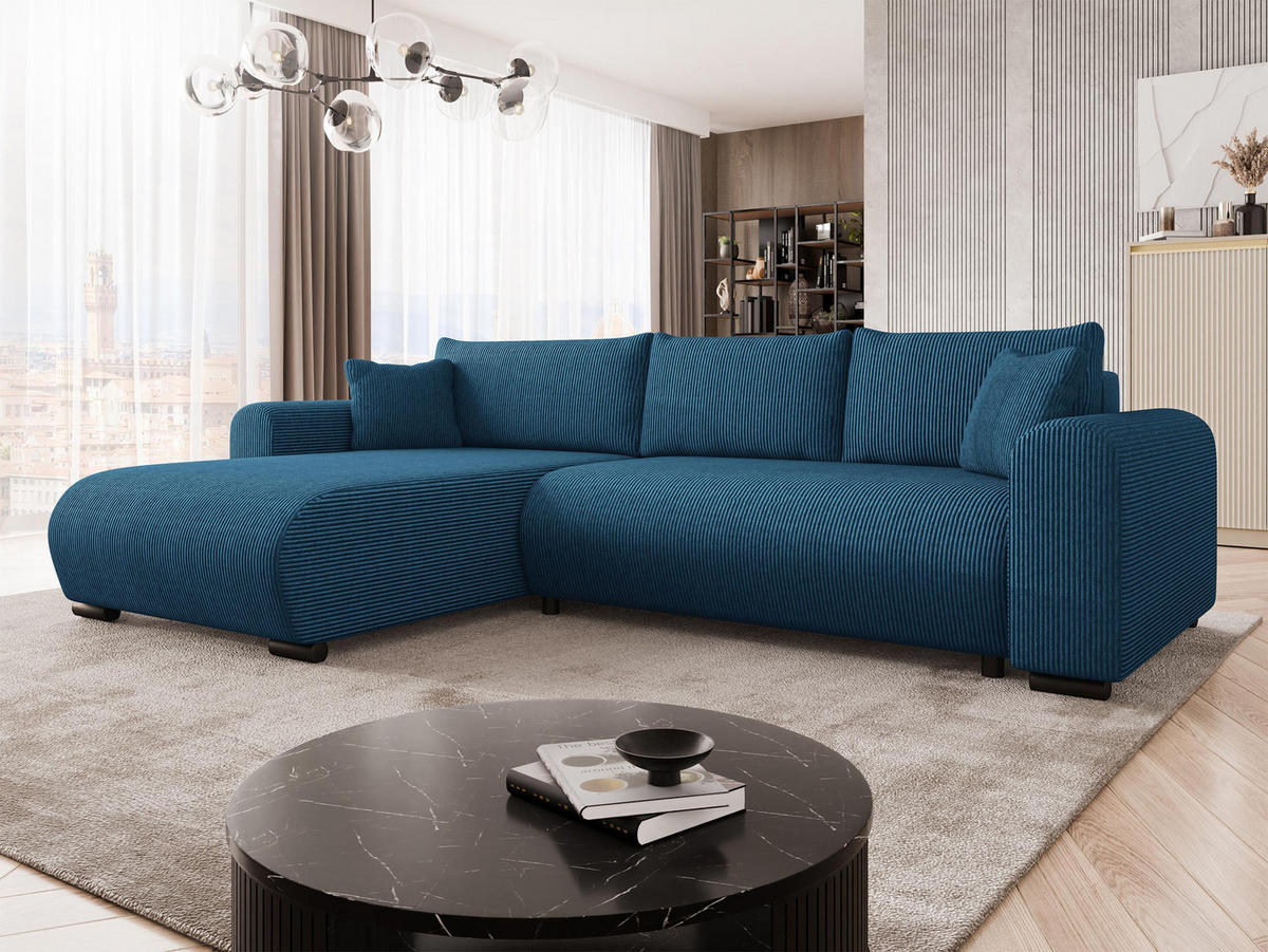 ECKSOFA Merkos Cord - Blau/Schwarz, Holz/Textil (285/188cm) - MIRJAN24