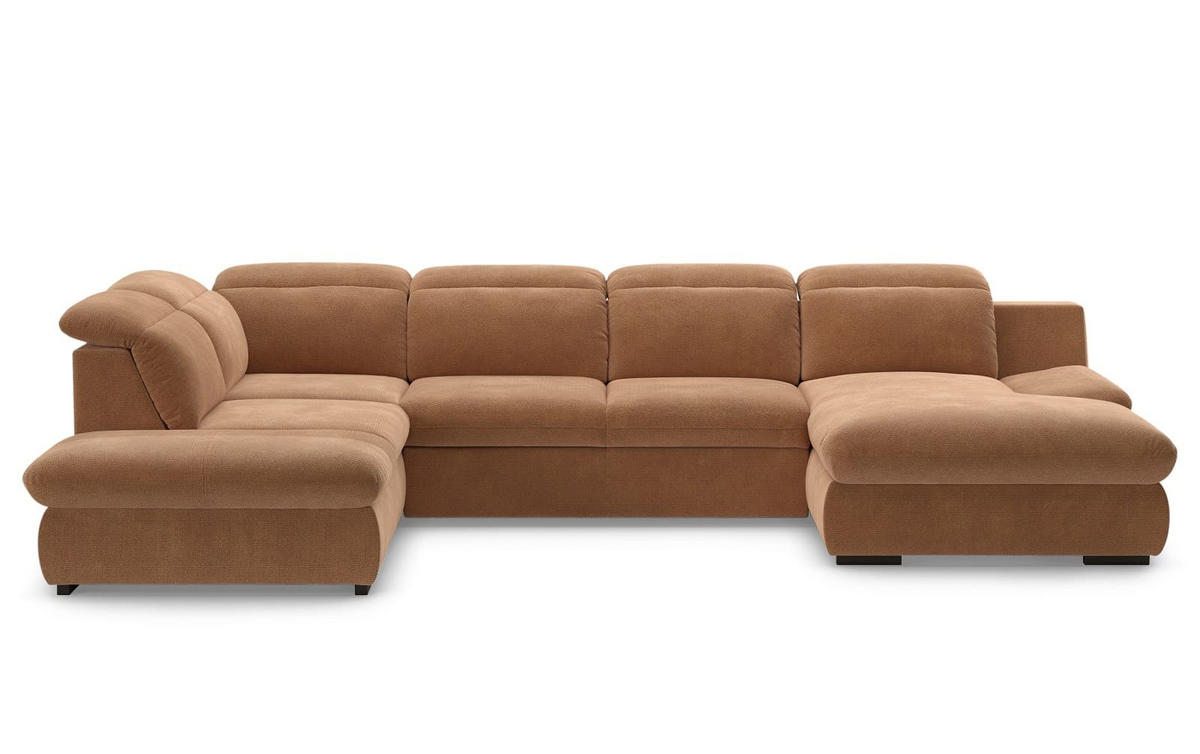 WOHNLANDSCHAFT mit Schlaffunktion und Bettkasten, verstellbare Kopflehnen - Cognac/Schwarz, Kunststoff/Textil (341/80/218cm) - Cotta