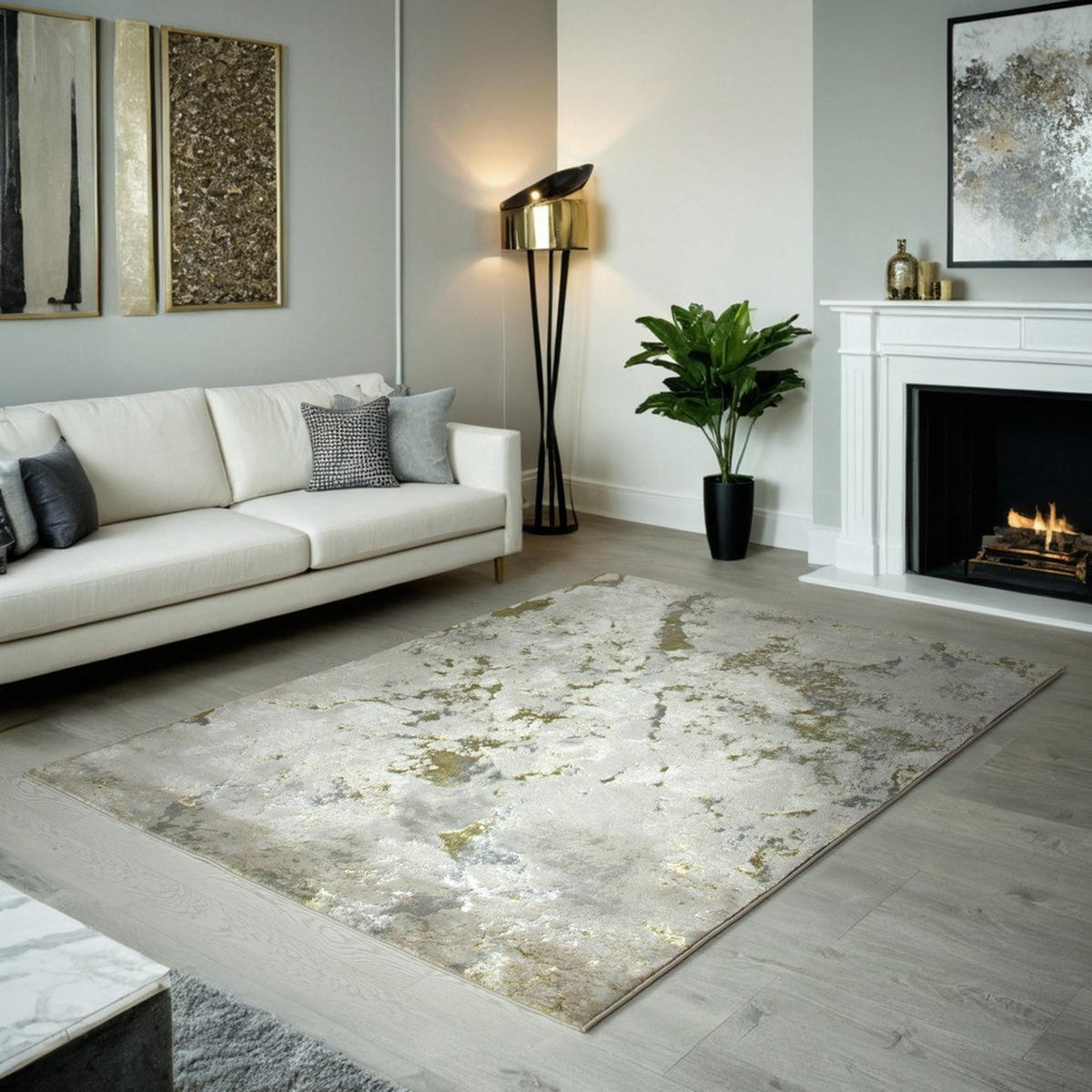 TEPPICH Hochglanz Metallic abstrakt Galaxie-Design pflegeleicht strapazierfähig COMO-Varenna, Gold 200x290 cm - Goldfarben, Textil (200/290cm) - KADIMA DESIGN