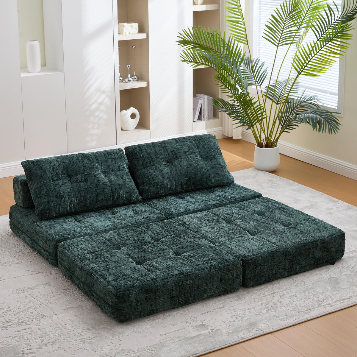 SCHLAFSESSEL klappbar 79x180 cm Chenille Emerald - Grün, Kunststoff (79/57/79cm) - Beauniv