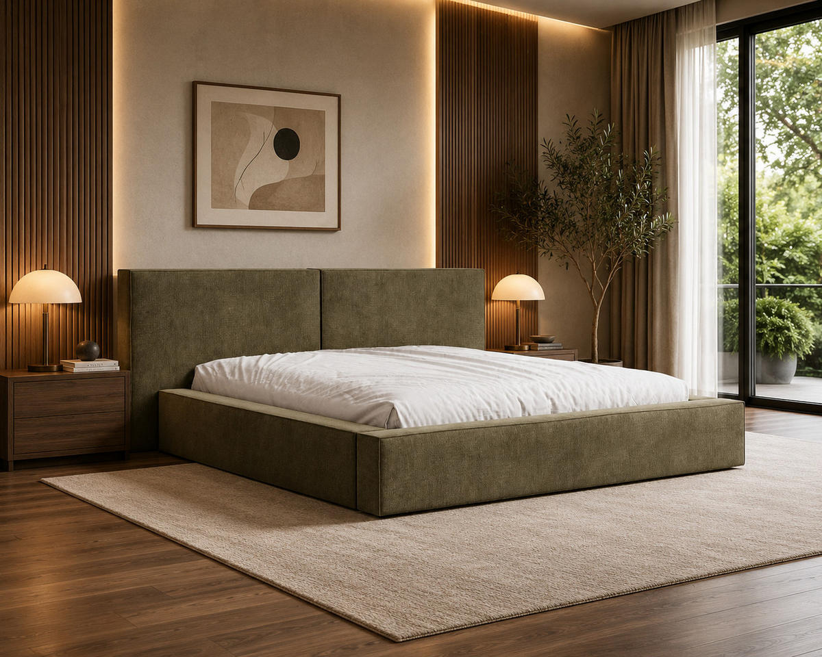 POLSTERBETT 06 140x200 cm – Tresor - Bett mit Bettkasten, Metall-Lattenrost - Olivgrün, Holz (140/200cm) - ROYAL24_MARKT