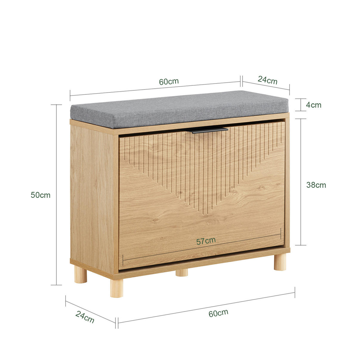 SCHUHBANK mit Sitzfläche, Natur+Grau - Naturfarben, Holzwerkstoff (60/50/24cm) - SoBuy