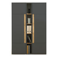 AKTENSCHRANK Set 3-teilig grau, Eiche Wotan 120 x 200 cm, Schrank-Regal-Kombination mit 15 Fächern - Eiche Wotan/Schwarz, Holzwerkstoff/Kunststoff (120/200/40cm) - Furn.Design