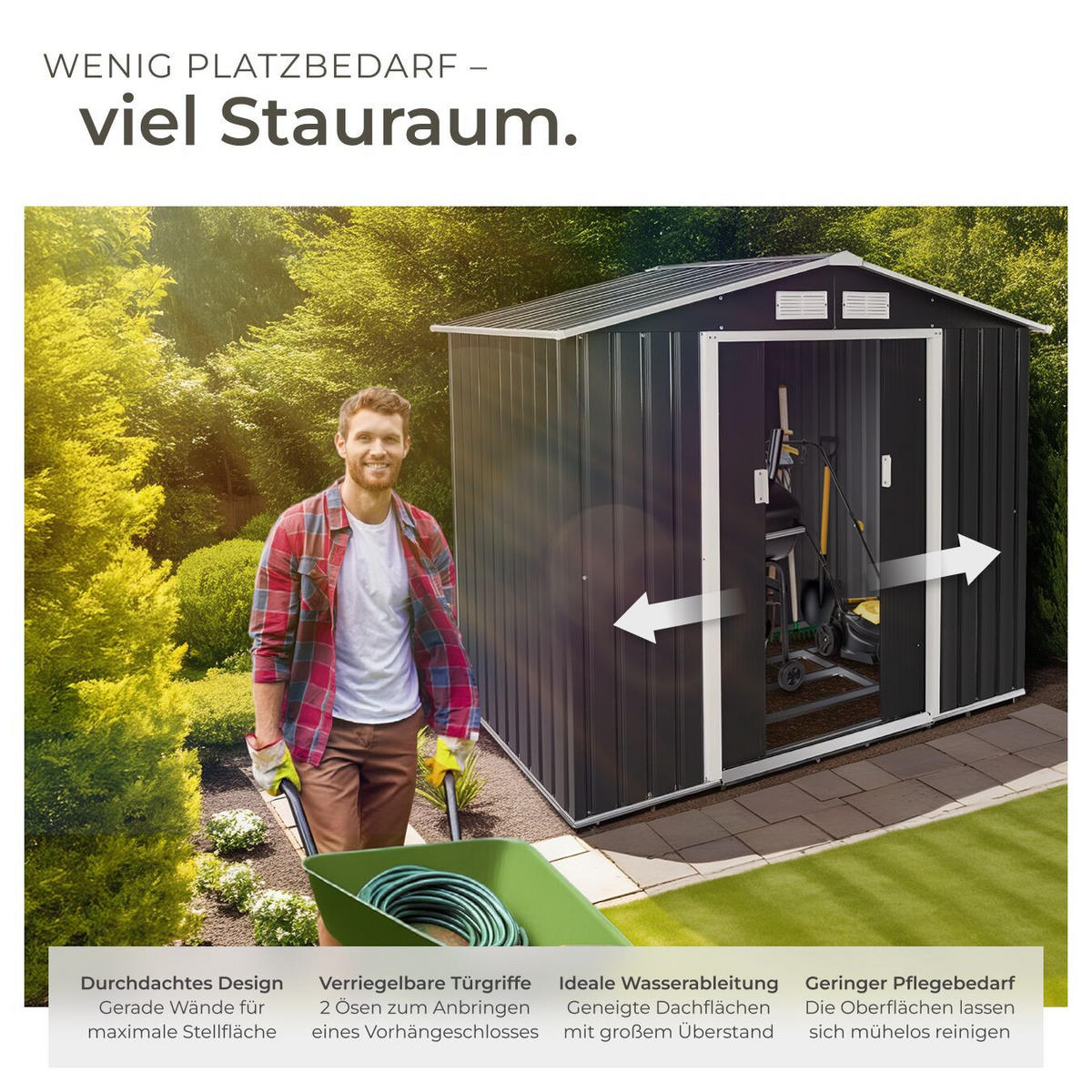 GARTENHAUS mit Satteldach, 214 x 130 x 185 cm, grau/weiß - Weiß/Grau, Metall (130/185/214cm) - tectake