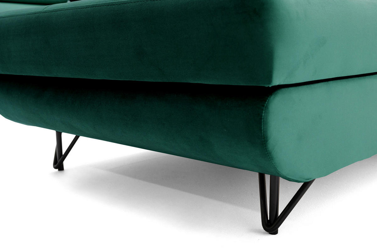 ECKSOFA U-Form JUNIOR U Links mit Schlaffunktion 128x254 Velours Dunkelgrün - Dunkelgrün/Schwarz, Holz/Textil (323/90/184cm) - Muffo