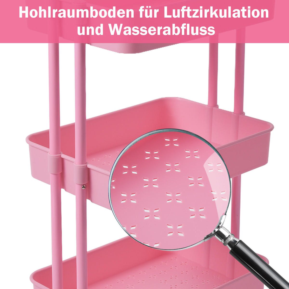 STORAGE TROLLEY Pink - Pink, Metall (42/87/35cm) - COSTWAY
