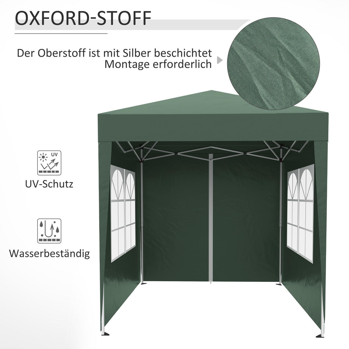 FALTPAVILLON, Braun, Stahl, Oxford-Stoff - Dunkelgrün, Metall (200/240/200cm) - Outsunny