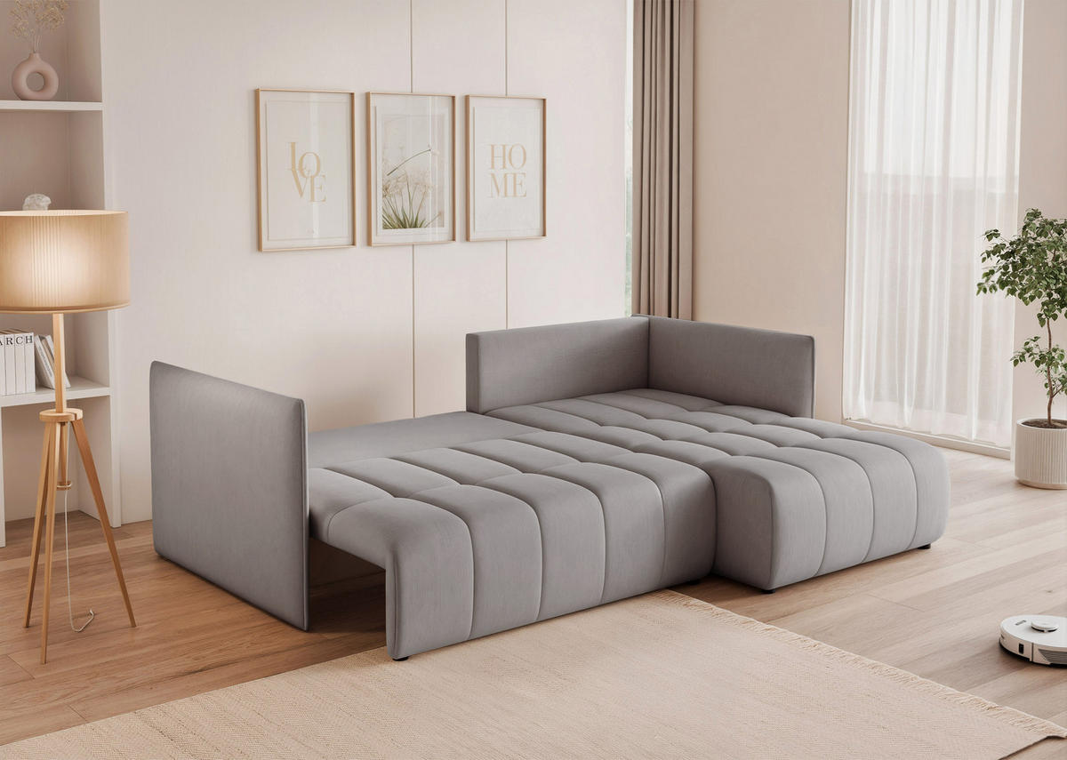 ECKSOFA CLEO mit Schlaffunktion und Bettkasten Grau - Grau, Holzwerkstoff/Kunststoff (245/180cm) - Idohome