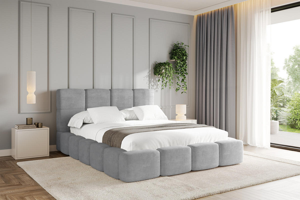 POLSTERBETT mit Bettkasten und Lattenrost, Bett mit Kopfteil, Boxbett ohne Matratze, Doppelbett mit Stauraum - NATA 120x200 Grau - Anthrazit, Holzwerkstoff/Textil (120/200cm) - ALTDECOR