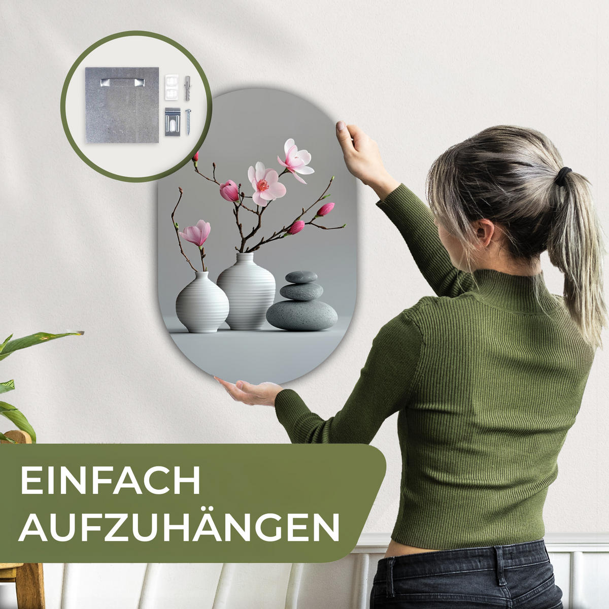 WANDBILD Magnolie - Blumen - Rosa - Zen-Steine 40x60 cm - Hellgrau, Kunststoff (40/60cm) - MuchoWow