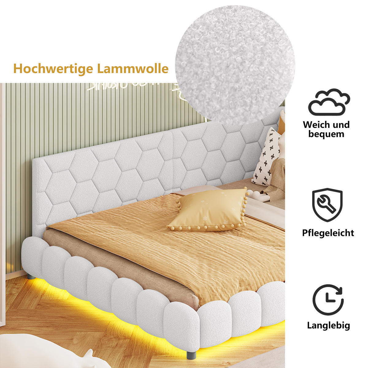 POLSTERBETT Doppelbett mit LED-Beleuchtung USB-Anschluss, Samt Rosa - Weiß, Holz/Textil (140/200cm) - PARAFTA HOME
