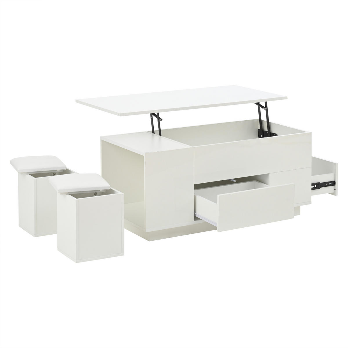 COUCHTISCH 100/50/45 cm Weiß aus Holzwerkstoff mit hydraulisch höhenverstellbarer Platte und LED - Weiß, Holzwerkstoff (100/50/45cm) - OKWISH