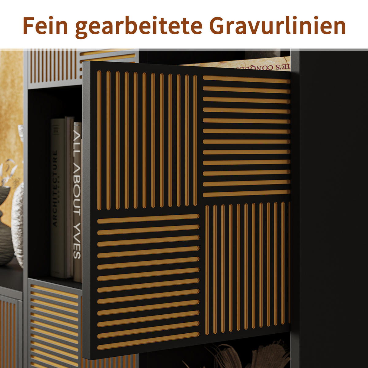 BÜCHERREGAL 125x30x60 cm Holz Lamellen Design Sideboard Aufbewahrung, Schwarz - Schwarz, Holz (60/125/30cm)