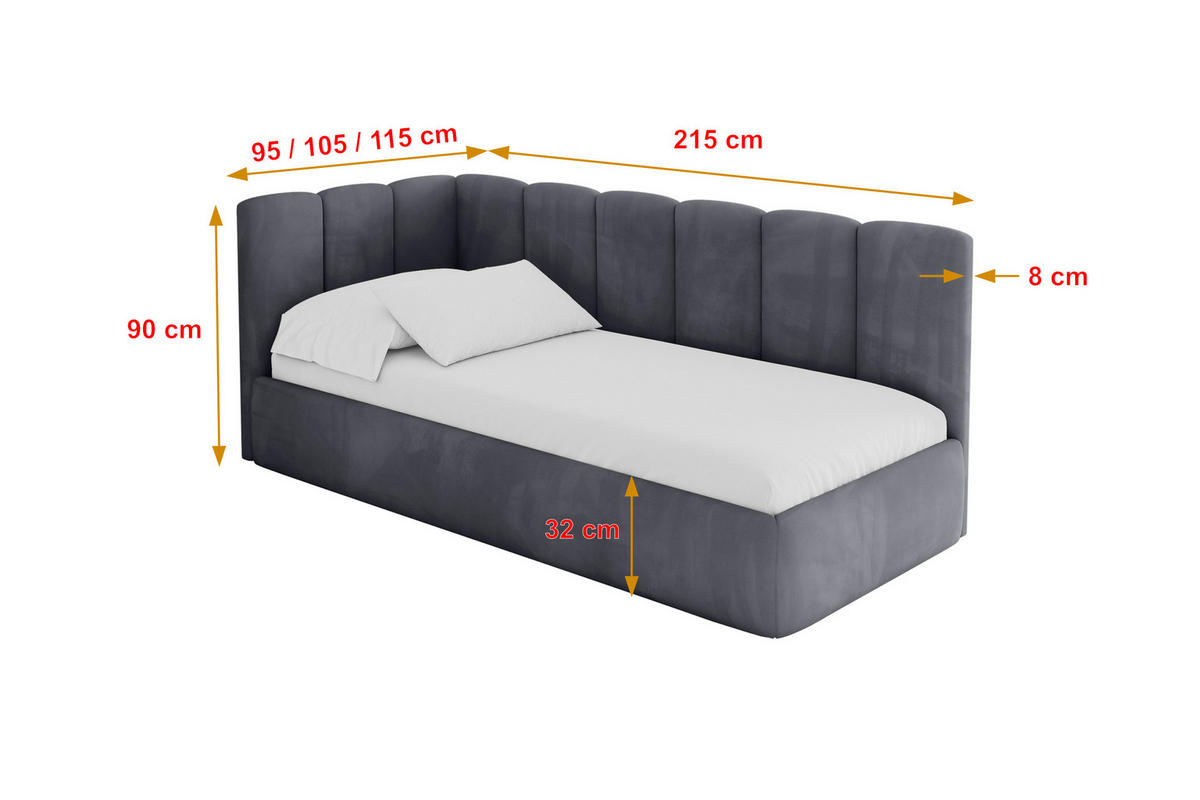 EINZELLBETT Jugendbett mit Bettkasten und Matratze H3/H4, Rechts - DEXY 80x200 Dunkelgrau - Titanfarben, Holzwerkstoff/Textil (80/200cm) - ALTDECOR