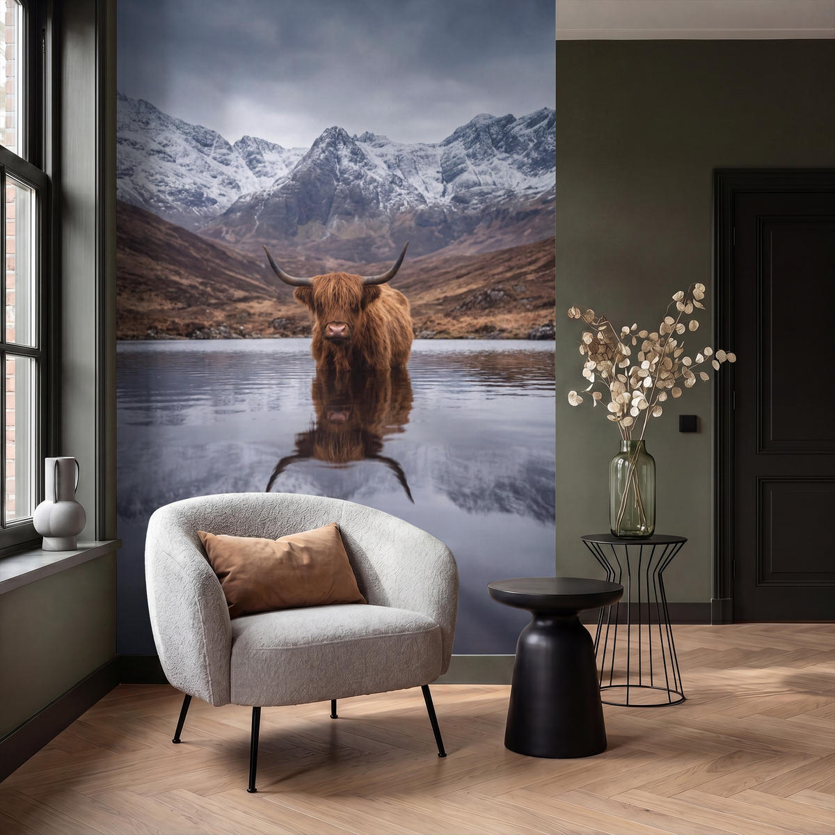 TAPETE - Schottischer Hochländer - Braun - Wasser - 160x240 cm - Braun, Papier (160/240cm) - OnlyWow